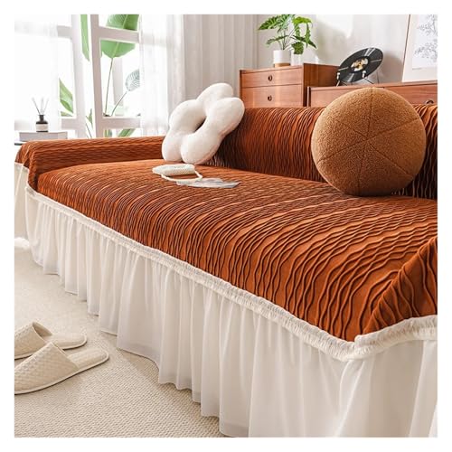 BYLYUIVN Sofa überzug Samt Couch Abdeckungen for Sofas Chic Spitze Rüschen Sofa Handtuch Stuhl Slipcover for Haustiere Kinder(Orange,3 Seater-180x340cm) von BYLYUIVN