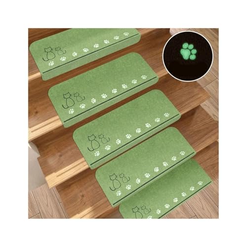 BYLYUIVN Treppenstufen Teppich 14-teilige Treppenstufenmatte, selbstklebend, Massivholz for den Heimgebrauch, rutschfeste Bodenmatte for Treppen und Fußmatte for den Heimgebrauch(Green) von BYLYUIVN