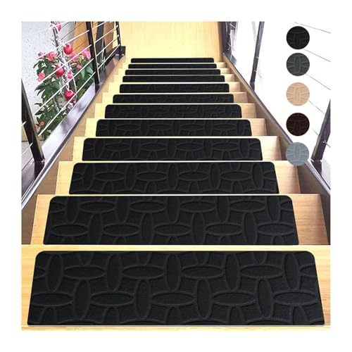 BYLYUIVN Treppenstufen Teppich 4 STÜCKE 76X20 cm Selbstklebende Treppenmatte rutschfeste Treppenstufen-Teppichmatte Weiche Streifen-Türmatte Schutzabdeckung Pads Wohnkultur(A Black) von BYLYUIVN