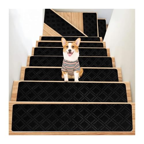 BYLYUIVN Treppenstufen Teppich 4 STÜCKE 76X20 cm Selbstklebende Treppenmatte rutschfeste Treppenstufen-Teppichmatte Weiche Streifen-Türmatte Schutzabdeckung Pads Wohnkultur(B Black) von BYLYUIVN