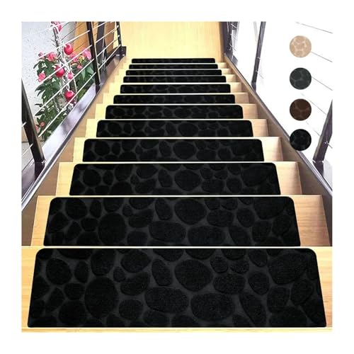 BYLYUIVN Treppenstufen Teppich 4 stücke Mode Selbst-Adhesive Treppen Matte rutschfeste Sicherheit Treppenstufe Teppich Matte Weiche Streifen Schutz Abdeckung Pads Wohnkultur(A Black) von BYLYUIVN