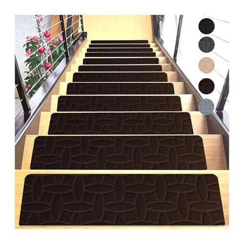 BYLYUIVN Treppenstufen Teppich 4 stücke Mode Selbst-Adhesive Treppen Matte rutschfeste Sicherheit Treppenstufe Teppich Matte Weiche Streifen Schutz Abdeckung Pads Wohnkultur(A01 Brown) von BYLYUIVN