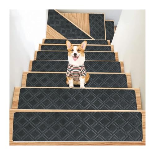 BYLYUIVN Treppenstufen Teppich 4 stücke Mode Selbst-Adhesive Treppen Matte rutschfeste Sicherheit Treppenstufe Teppich Matte Weiche Streifen Schutz Abdeckung Pads Wohnkultur(B01 Dark Grey) von BYLYUIVN