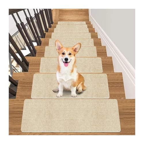 BYLYUIVN Treppenstufen Teppich 76 x 20 cm Treppenmatte, Selbstklebende Sicherheits-Treppenstufenmatte, weiche Streifen, rutschfeste Schutzabdeckung, Wohnkultur(Beige) von BYLYUIVN