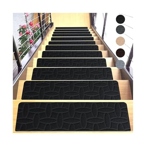 BYLYUIVN Treppenstufen Teppich Mode 76X20cm Treppenmatte rutschfeste Selbstklebende Treppenstufen-Teppichmatte Weiche Streifen-Sicherheits-Fußmatte Wohnkultur(A Black) von BYLYUIVN