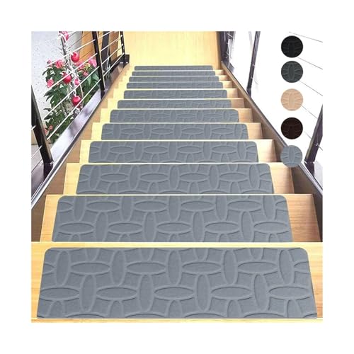 BYLYUIVN Treppenstufen Teppich Mode 76X20cm Treppenmatte rutschfeste Selbstklebende Treppenstufen-Teppichmatte Weiche Streifen-Sicherheits-Fußmatte Wohnkultur(A Grey) von BYLYUIVN