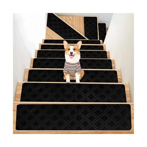 BYLYUIVN Treppenstufen Teppich Mode 76X20cm Treppenmatte rutschfeste Selbstklebende Treppenstufen-Teppichmatte Weiche Streifen-Sicherheits-Fußmatte Wohnkultur(B Black) von BYLYUIVN