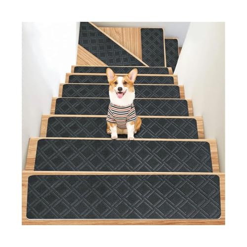 BYLYUIVN Treppenstufen Teppich Mode 76X20cm Treppenmatte rutschfeste Selbstklebende Treppenstufen-Teppichmatte Weiche Streifen-Sicherheits-Fußmatte Wohnkultur(B Dark Grey) von BYLYUIVN