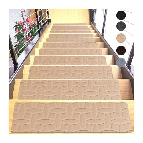 Treppenstufen Teppich 4 stücke Mode Selbst-Adhesive Treppen Matte rutschfeste Sicherheit Treppenstufe Teppich Matte Weiche Streifen Schutz Abdeckung Pads Wohnkultur(A01 Beige) von BYLYUIVN