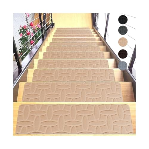 Treppenstufen Teppich Mode 76X20cm Treppenmatte rutschfeste Selbstklebende Treppenstufen-Teppichmatte Weiche Streifen-Sicherheits-Fußmatte Wohnkultur(A Beige) von BYLYUIVN