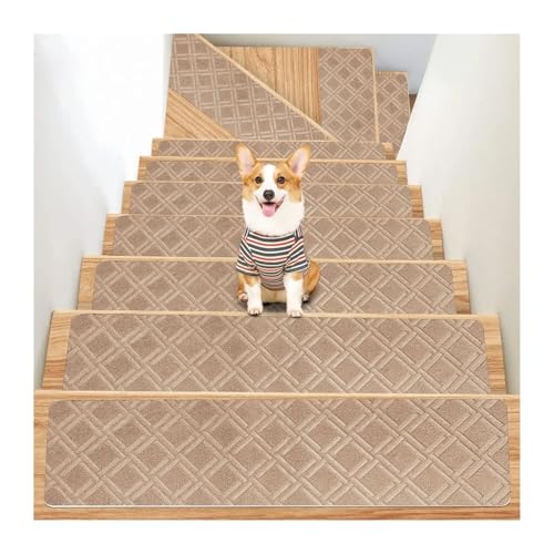 Treppenstufen Teppich Mode 76X20cm Treppenmatte rutschfeste Selbstklebende Treppenstufen-Teppichmatte Weiche Streifen-Sicherheits-Fußmatte Wohnkultur(B Beige) von BYLYUIVN