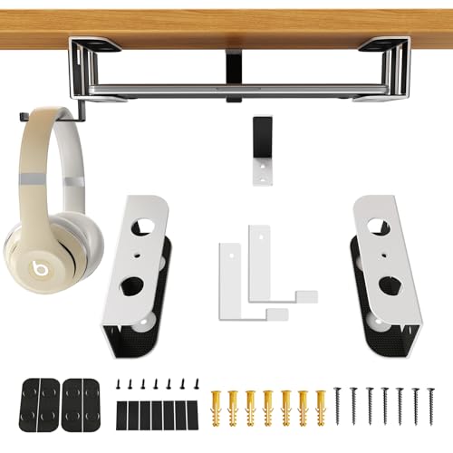 BYMECOST Laptop-Halterung für unter dem Schreibtisch, Metall, Halterung für Geräte bis zu 3,5 cm Dicke, MacBook, Mini, Tastatur, Router, mit kratzfestem Silikon (Weiß, 5,3 cm mit Haken) von BYMECOST