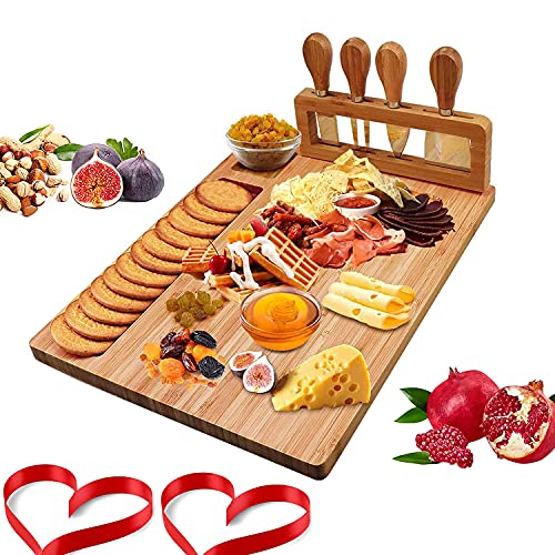 Käsebrett mit käsemesser Dinner-Set Servierplatte Charcuterie-Bretter Party-Tabletts personalisiert Holz-Geschenk für Housewarming, Weihnachten, Hochzeit, Geburtstage, Jahrestag (Bambus) von BYMYHO