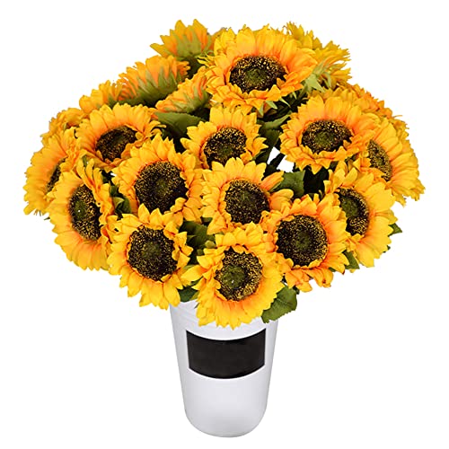 12 Stück Künstliche Sonnenblumen Deko, 51cm Seidenblumen wie echt Fake Sunflower Langstielige Sonnenblumen Blumenarrangement Gefälschte Blumen Blumendeko für Hochzeitsstrauß Festliche Garten von BYNYXI