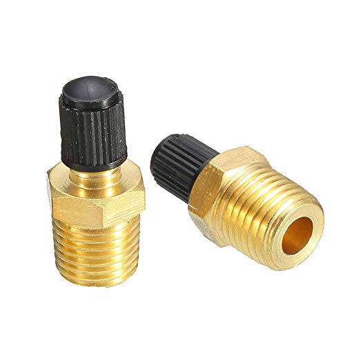 2 Stück Luftventil Tank Füllventil 1/4 Zoll NPT, Messing Luftkompressor Tank Füllventil Schrader Messing Ventile mit Kunststoffkappe Reifen Auto Mpt Luftkompressor Tank Füllventile für Auto LKW PKW von BYNYXI