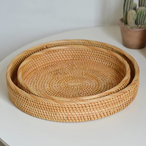 2 Stück Rund Rattan Obstkörbe, Geflochtene Brot Korb Natürlicher Aufbewahrungskörbe Eierkorb Organizer Obstplatte Picknickkorb Brotschale Obstschale für Esszimmer Küche Wohnkultur Desktop Organizer von BYNYXI