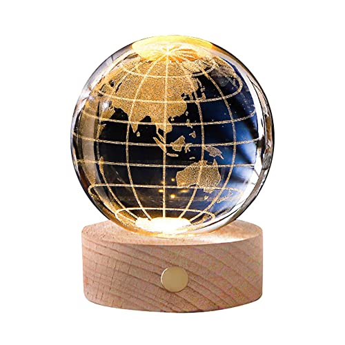 3D Kristallkugel Nachtlicht Erde, USB Touch Nachtlampe Ball Lampe mit Holzsockel Weißes Licht Raum Mond Erde Astronaut 8cm Sonnensystem Galaxy Kristallkugel Nachttischlampe Geschenke für Kinder von BYNYXI