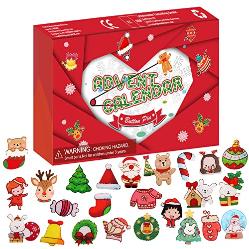 Adventskalender 2022 Schmuck, 24 Tage Schmuck Brosche Schmuck Weihnachten Themen Pin Kinder Geschenke Schmuckset Box für Frauen Kinder Mädchen Jungen Countdown-Kalender Geschenke von BYNYXI