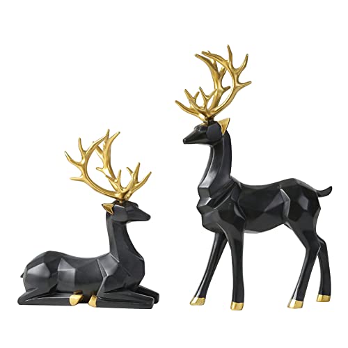 BYNYXI 2 Stück Hirsch Figuren Deko, Paar Hirsche Golden Silber Elch Figur Desktop Ornament Stehender und Liegende Hirsch Dekofiguren Dekoration Glücksbringer Ornamente für Büro Schlafzimmer 13cm-19cm von BYNYXI