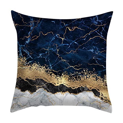 BYNYXI 2 Stück Samt Kissenbezug 45x45cm, Marmor Kissenbezug Quadratische Kissenhülle Weich Moderne Minimalist Geometrie Mustern Blau Gold Dekorativ Kissenbezug für Wohnzimmer Home Sofa Schlafzimmer von BYNYXI