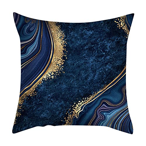 BYNYXI 2 Stück Samt Kissenbezug 45x45cm, Marmor Kissenbezug Quadratische Kissenhülle Weich Moderne Minimalist Geometrie Mustern Blau Gold Dekorativ Kissenbezug für Wohnzimmer Home Sofa Schlafzimmer von BYNYXI