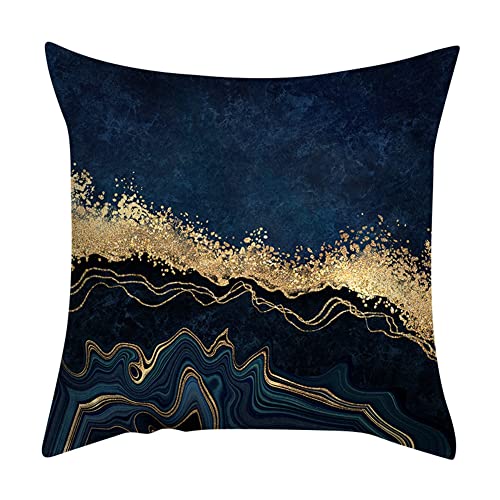 BYNYXI 2 Stück Samt Kissenbezug 45x45cm, Marmor Kissenbezug Quadratische Kissenhülle Weich Moderne Minimalist Geometrie Mustern Blau Gold Dekorativ Kissenbezug für Wohnzimmer Home Sofa Schlafzimmer von BYNYXI