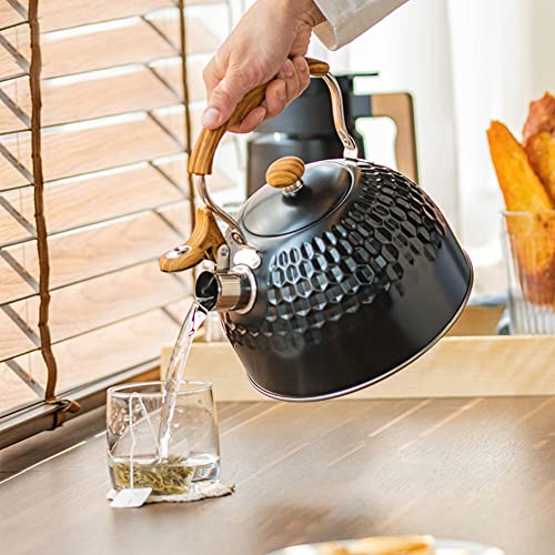 BYNYXI 2.5L Pfeifkessel Induktion, Moderne Wasserkessel Edelstahl Whistling Kettle Kaffeekessel Automatisch pfeifender Wasserkocher Flötenkessel mit Holzgriff Pfeifkessel für Induktionsherd Gasherd von BYNYXI