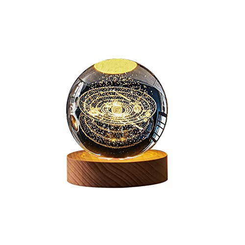 3D Kristallkugel Nachtlicht, 6cm Mond Glaskugel Nachtlampe mit Holzsockel USB Schneekugel Deko Wal Saturn Sonnensystem Wiederaufladbares Nachtlicht Geschenke für Kinder Männer Frauen von BYNYXI