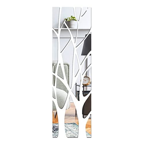 BYNYXI 3D Spiegel Wandaufkleber Baum, 135cmx37cm Spiegelfläche Baumstamm Aufkleber Zweig Hintergrund Wandaufkleber Acryl Spiegel Selbstklebend Wandtattoos Sticker für Schlafzimmer Wohnzimmer von BYNYXI