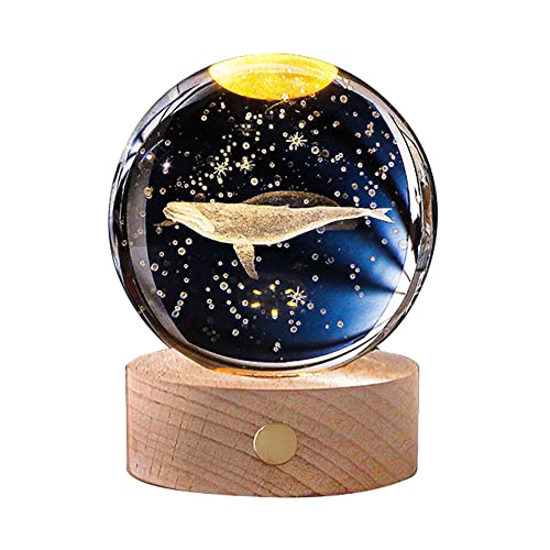 BYNYXI 3D Wal Kristallkugel Nachtlicht, USB Touch Nachtlampe Ball Lampe mit Holzsockel Weißes Licht Raum Mond Erde Astronaut 8cm Sonnensystem Galaxy Kristallkugel Nachttischlampe Geschenke für Kinder von BYNYXI