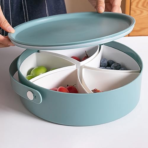 BYNYXI 5 Fächer Snack Serviertablett mit Deckel, Geteiltes Snackteller Kunststoff Snackbox mit Griff Snackschale Snack Aufbewahrungsbox Tragbare Süßigkeiten Snacktablett für Nüsse Snacks-26cmx8cm von BYNYXI