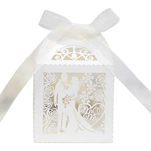 BYNYXI 50PCS Hollow Candy Box Cookie Gift Boxes Party Decoration Wedding Favors Cute Chocolate Box for Wedding Bridal Party Supplies Beige von BYNYXI