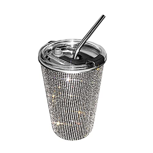 BYNYXI 560ML Bling Edelstahl Thermobecher, Glitzer Auto Trinkbecher mit Strohhalm und Decekl Strass Kaffeebecher Kaffee to go Isolierbecher Auslaufsicherer Thermobecher für Kaffee und Tee Unterwegs von BYNYXI