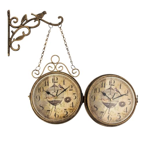 BYNYXI 8 Zoll Vintage Bahnhofsuhr, Doppelseitige Bahnhofsuhr Groß Eisen Retro Wanduhr mit Wandhalterung Garten Uhr Retro Wanduhren Doppelseite für Wohnzimmer Schlafzimmer Haus Wandkunst,22.3cmx44cm BYNYXI 8 Zoll Vintage Bahnhofsuhr, Doppelseitige Bahnhofsuhr Groß Eisen Retro Wanduhr mit Wandhalterung Garten Uhr Retro Wanduhren Doppelseite für Wohnzimmer Schlafzimmer Haus Wandkunst,22.3cmx44cm von BYNYXI