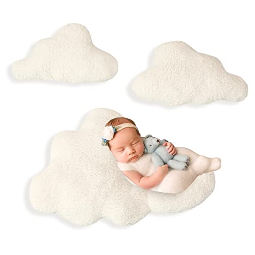 BYNYXI Baby Fotografie Requisiten, 3PCS Niedliche Wolke Kissen Baby Posing Kissen Säuglingskissen Plüsch Gefüllte Kissen Weiche Baby Fotoshooting Kissen Zubehör für Jungen Mädchen 0-3 Monate von BYNYXI