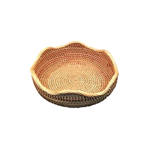 BYNYXI Geflochtener Obstkorb, 23cmx6cm Rattan Aufbewahrungskorb Natürliche Picknickkorb Organizer Weben Runde Ablage Korb Obstteller Brotkorb Schlüsselhalter für Küchenschränke Regal,1 Stück von BYNYXI