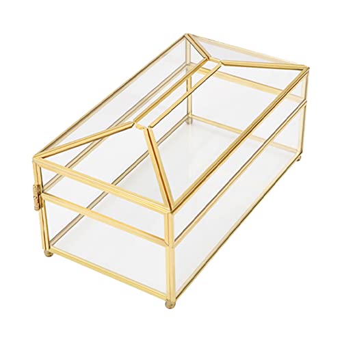 BYNYXI Glas Tissue Box, Papiertaschentuchbox Messingkante Glas Servietten Papierbox Transparentes Glas Kosmetiktücherbox Rechteckige Organizer Box Aufbewahrungsbox für Küche Badezimmer Wohnzimmer von BYNYXI