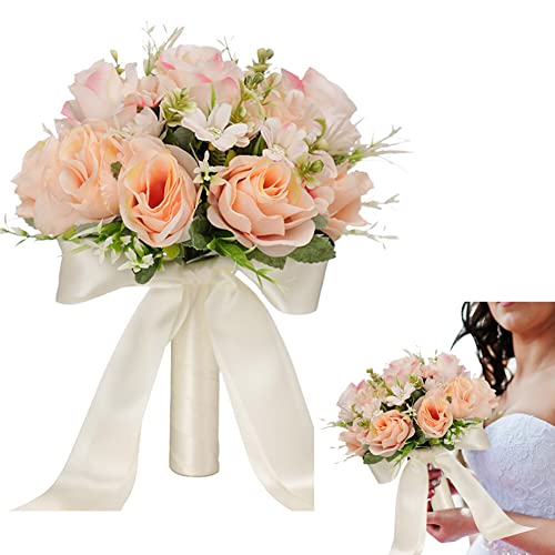 BYNYXI Hochzeit Blumenstrauß Bouquet, Künstliche Rose Brautstrauss Realistische Rosenstrauß Seidenstoff Blumenstrauß Hochzeit Braut Brautjungfer Blumensträuße für Hochzeit Fotoshooting Bouquet Deko von BYNYXI