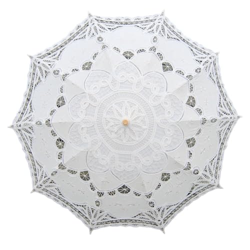 BYNYXI Hochzeitsschirm Spitze, Brautschirm Spitze Ivory Sonnenschutz Sonnenschirme mit Hohle Stickerei Vintage Brautschirm Sonnenschirm für Hochzeit Braut Fotografie Regenschirm Fotografie Requisiten von BYNYXI