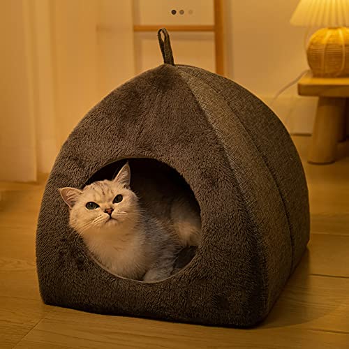 BYNYXI Katzenhöhle, Warm Kuschelhöhle für Katzen Höhle Waschbare Katzenhaus mit abnehmbare Kissen Flauschiges Plüsch Kätzchenbett Dreieckiges Katzenschlafplatz für Katzen und Kätzchen,43cmx43cmx41cm von BYNYXI