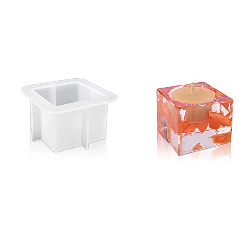 BYNYXI Quadratisch Silikonform Teelichthalter, DIY Kerzenständer Herstellung Kristall Epoxidform Teelichthalter Candle Hoder Gießformen Kerzenhalter Epoxidharz Formen für Kerzenständer-7cmx7cmx4cm von BYNYXI