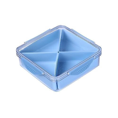 BYNYXI Snackteller mit Fächern und Deckel, Kunststoff Snackbox Eckige Snack Aufbewahrungsbox 5 Schalen Süßigkeitenteller Süßigkeiten Snack Tray Snackschale Servierschale Blau Snacktablett für Nüsse von BYNYXI