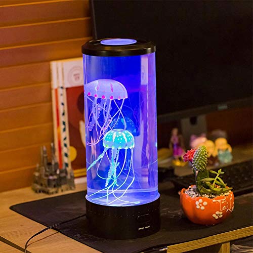 BYNYXI USB Quallen Lavalampe, LED Jellyfish Lava Lamp mit 7 Farbe LED Farbwechsel Nachtlicht Fantasy Quallen Lavalampe Stimmungslicht Geschenk für Kinder Schlafzimmer Zuhause Büro-10.5cmx10.5mx29cm von BYNYXI