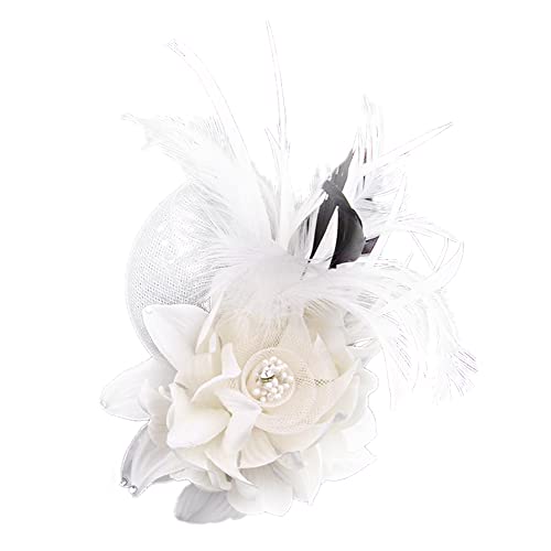 BYNYXI Vintage Feder Brosche, Damen Fascinator Elegante Ansteckblume Brosche Blume mit Federn und Perlen Brosche Hutfeder Brosche Anstecknadel Abzeichen für Anzug Hüte zum Hochzeit Bankett Party,10cm von BYNYXI