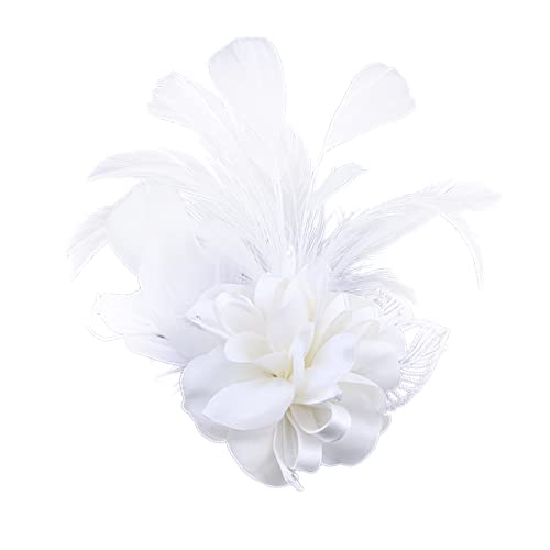 BYNYXI Vintage Feder Brosche, Damen Fascinator Elegante Ansteckblume Brosche Blume mit Federn und Perlen Brosche Hutfeder Brosche Anstecknadel Abzeichen für Anzug Hüte zum Hochzeit Bankett Party,10cm von BYNYXI