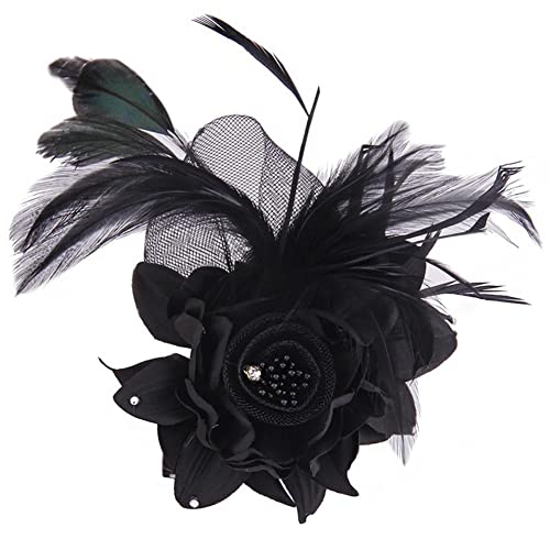 BYNYXI Vintage Feder Brosche, Damen Fascinator Elegante Ansteckblume Brosche Blume mit Federn und Perlen Brosche Hutfeder Brosche Anstecknadel Abzeichen für Anzug Hüte zum Hochzeit Bankett Party,10cm von BYNYXI