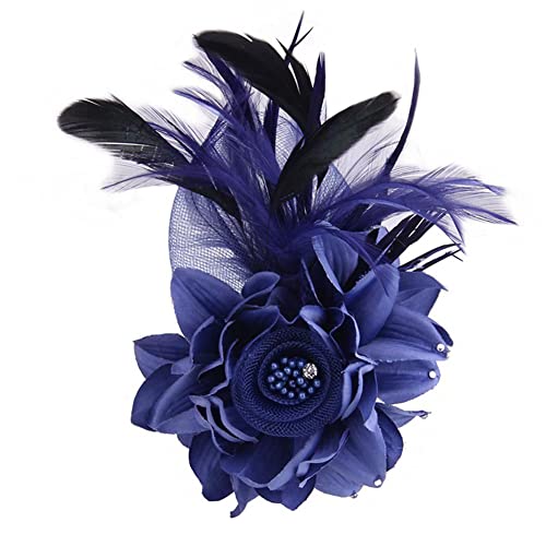 BYNYXI Vintage Feder Brosche, Damen Fascinator Elegante Ansteckblume Brosche Blume mit Federn und Perlen Brosche Hutfeder Brosche Anstecknadel Abzeichen für Anzug Hüte zum Hochzeit Bankett Party,10cm von BYNYXI