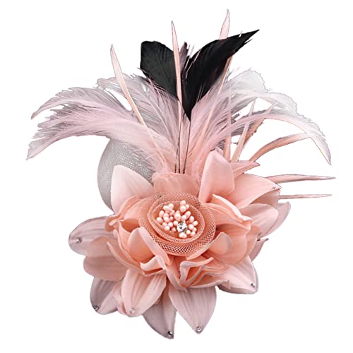 BYNYXI Vintage Feder Brosche, Damen Fascinator Elegante Ansteckblume Brosche Blume mit Federn und Perlen Brosche Hutfeder Brosche Anstecknadel Abzeichen für Anzug Hüte zum Hochzeit Bankett Party,10cm von BYNYXI