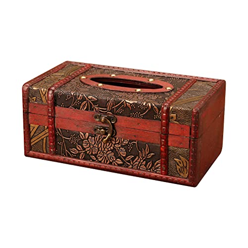 BYNYXI Vintage Taschentuchbox Holz, Retro Serviettenbox Elegante Papierhandtuch Tissue Box Tissue Dispenser Box Cover Rechtecktige Kosmetiktücher Box für Auto Büro Bar Restaurant, 22cmx12cmx9cm von BYNYXI