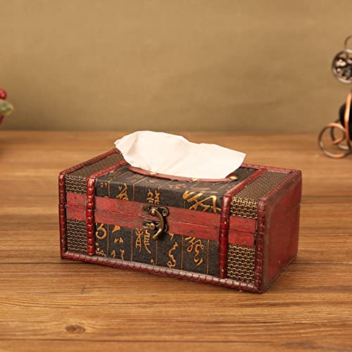BYNYXI Vintage Taschentuchbox Holz, Retro Serviettenbox Elegante Papierhandtuch Tissue Box Tissue Dispenser Box Cover Rechtecktige Kosmetiktücher Box für Auto Büro Bar Restaurant, 22cmx12cmx9cm von BYNYXI